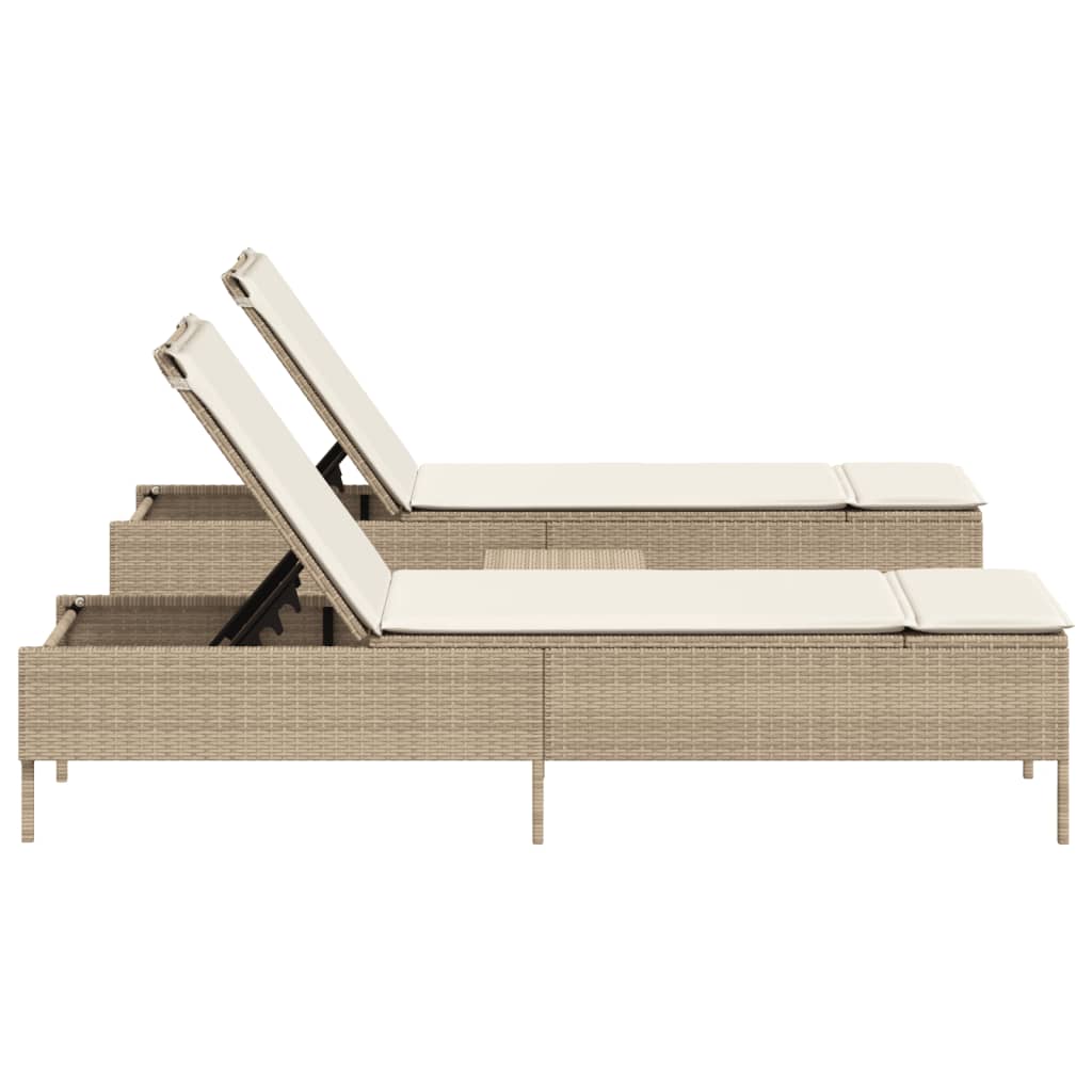 Set Lettini Prendisole con Cuscini 3pz Beige in Polyrattan 3284267