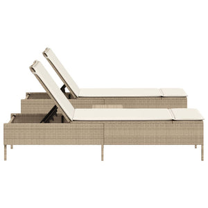 Set Lettini Prendisole con Cuscini 3pz Beige in Polyrattan 3284267