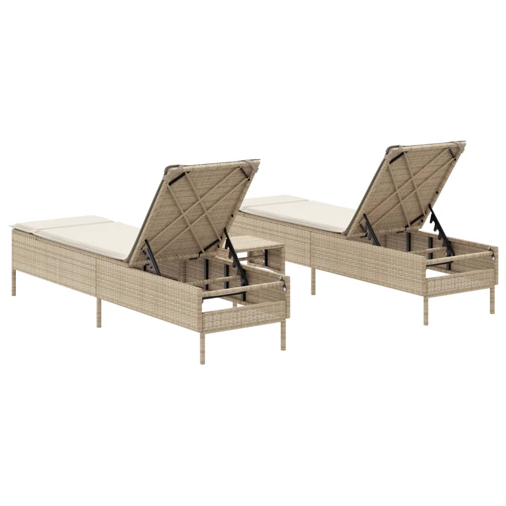 Set Lettini Prendisole con Cuscini 3pz Beige in Polyrattan 3284267