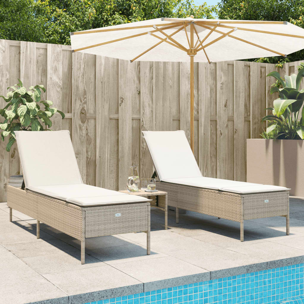 Set Lettini Prendisole con Cuscini 3pz Beige in Polyrattan 3284267