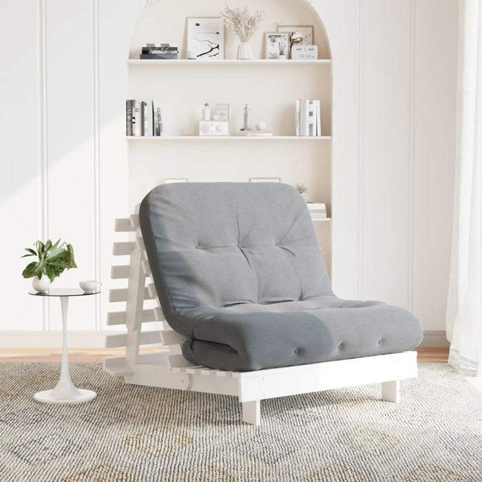 Divano Letto Futon con Materasso Bianco 80x206x11cm Legno Pino 846757