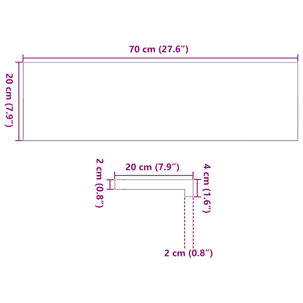 Davanzali 2 pz Non Trattati 70x20x2 cm Legno Massello di Rovere 4009093