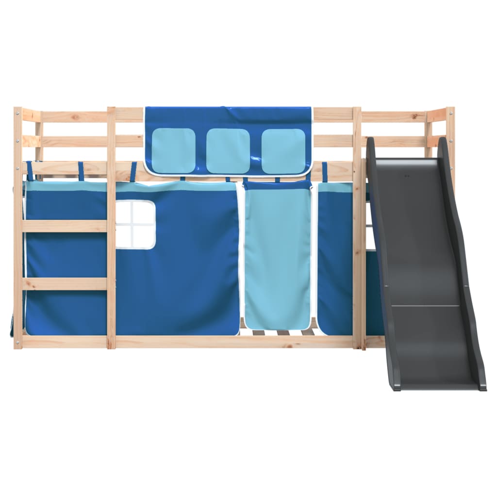 Letto a Castello con Scivolo e Tende Blu 90x200 cm 3284108