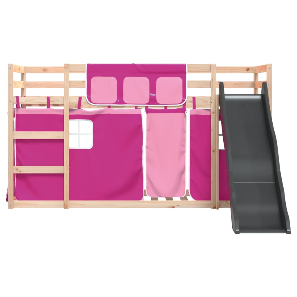 Letto a Castello con Scivolo e Tende Rosa 90x200 cm 3284109