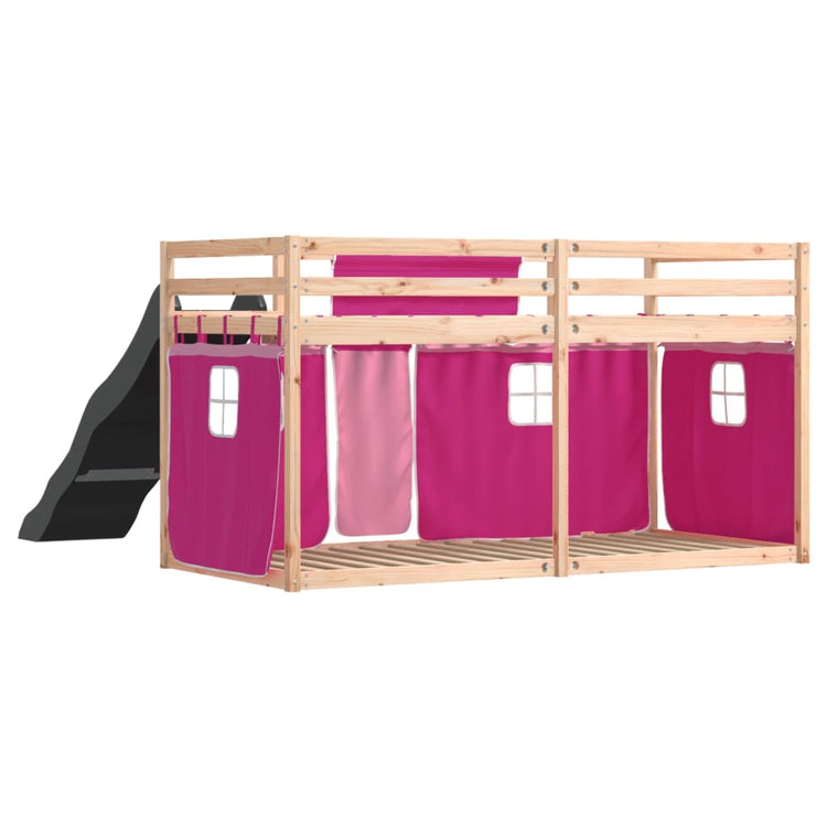 Letto a Castello con Scivolo e Tende Rosa 90x200 cm 3284109