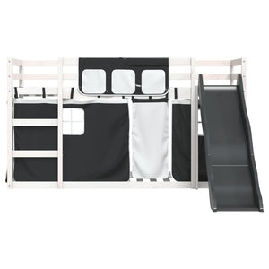 Letto a Castello con Scivolo e Tende Bianco e Nero 90x200 cm 3284110