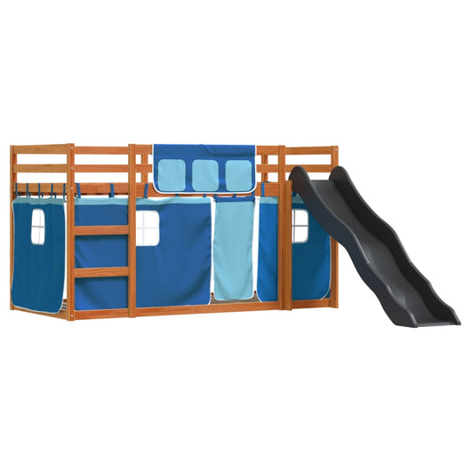 Letto a Castello con Scivolo e Tende Blu 90x200 cm 3284114