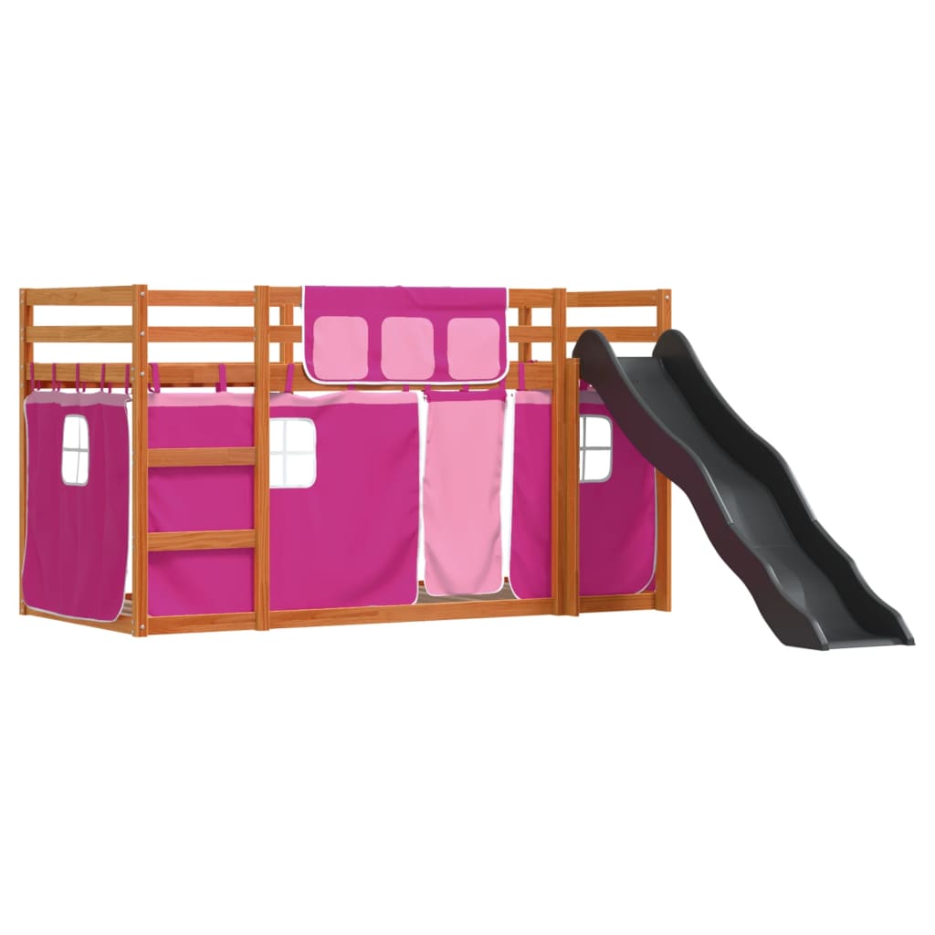 Letto a Castello con Scivolo e Tende Rosa 90x200 cm 3284115