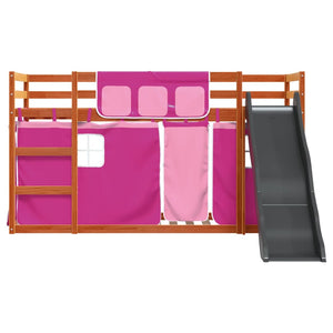 Letto a Castello con Scivolo e Tende Rosa 90x200 cm 3284115