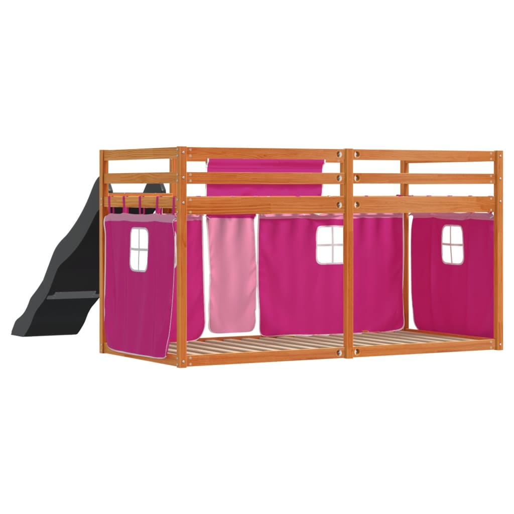 Letto a Castello con Scivolo e Tende Rosa 90x200 cm 3284115