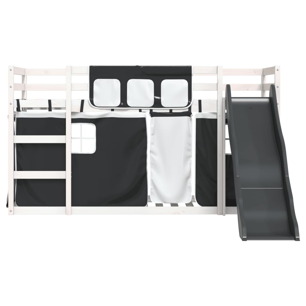 Letto a Castello con Scivolo e Tende Bianco e Nero 80x200 cm 3284119