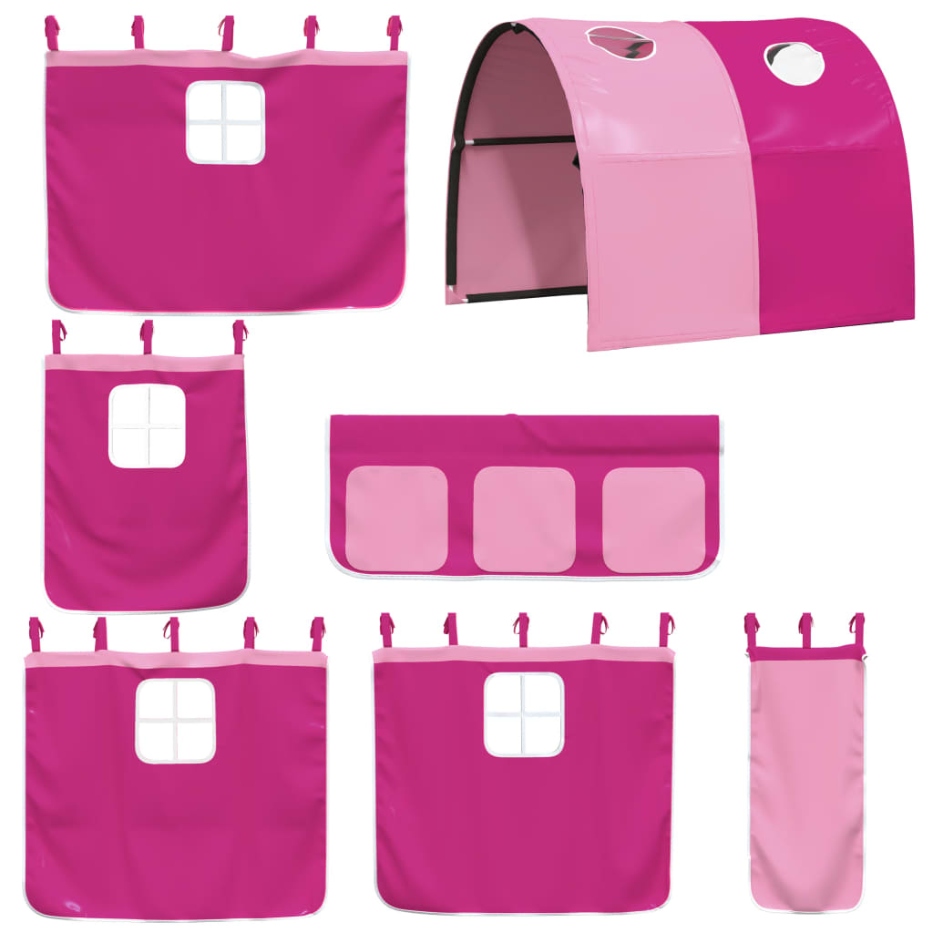 Letto a Castello con Scivolo e Tende Rosa 90x200 cm 3284136