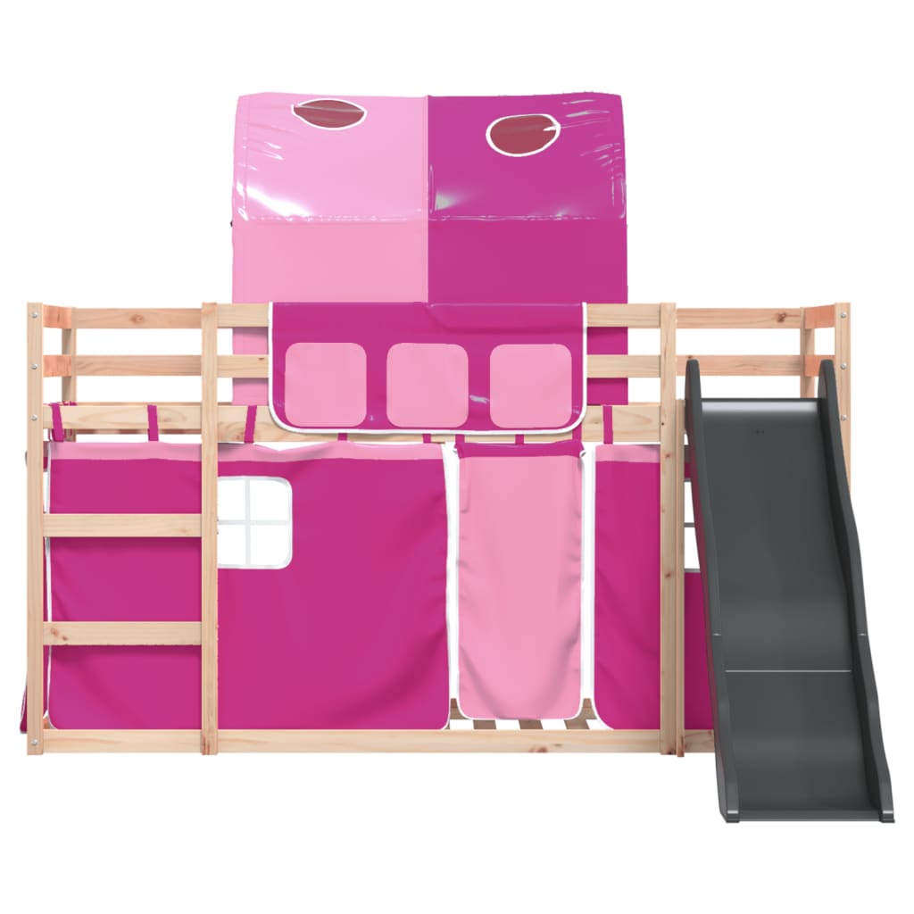 Letto a Castello con Scivolo e Tende Rosa 90x200 cm 3284136