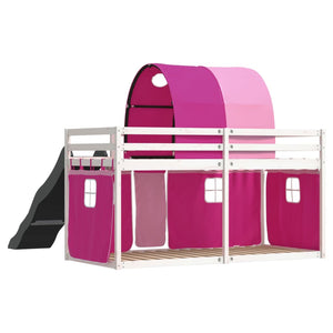 Letto a Castello con Scivolo e Tende Rosa 90x200 cm 3284139