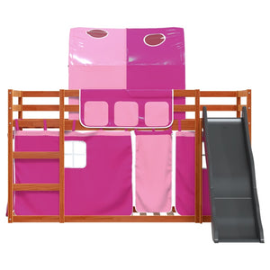 Letto a Castello con Scivolo e Tende Rosa 90x200 cm 3284142