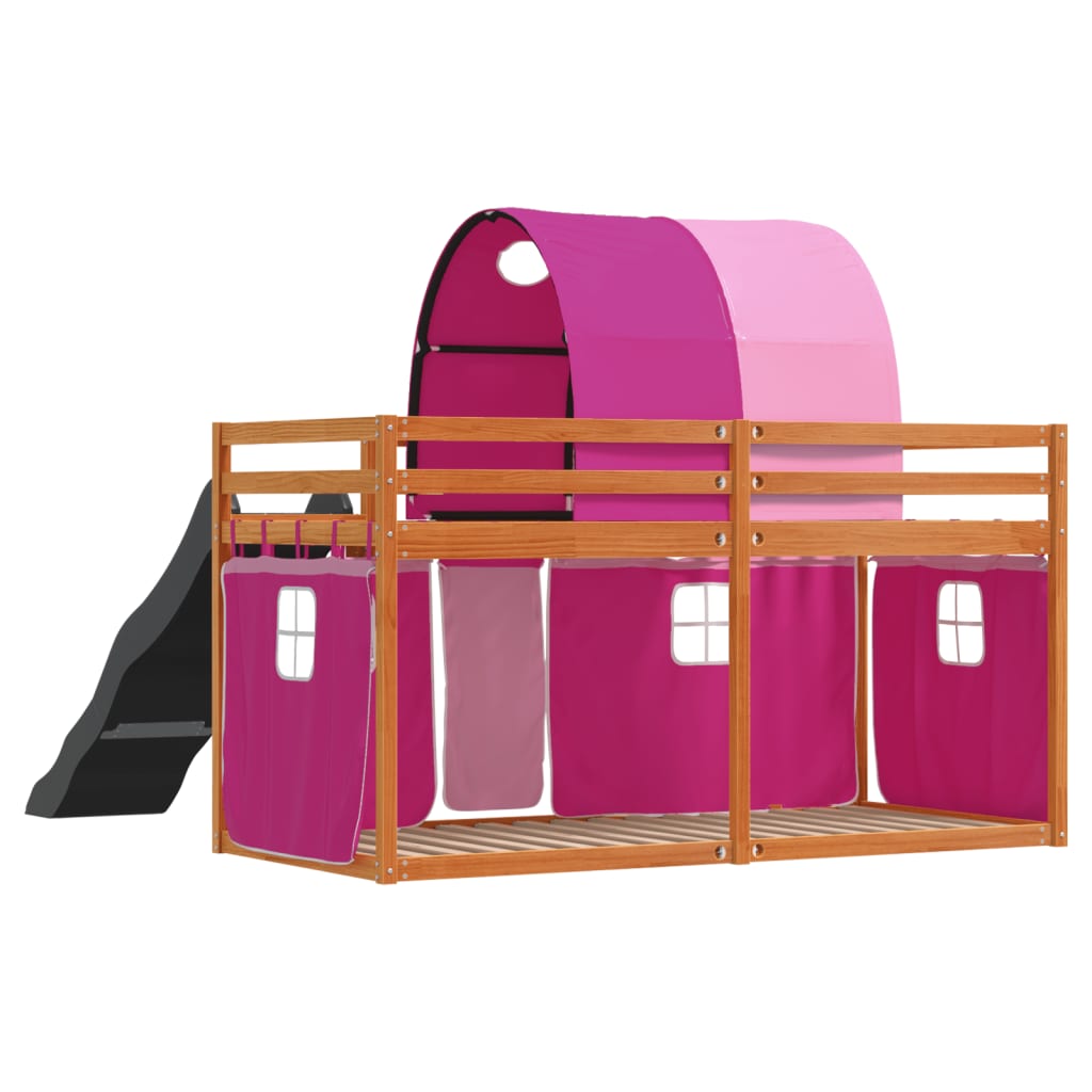 Letto a Castello con Scivolo e Tende Rosa 90x200 cm 3284142