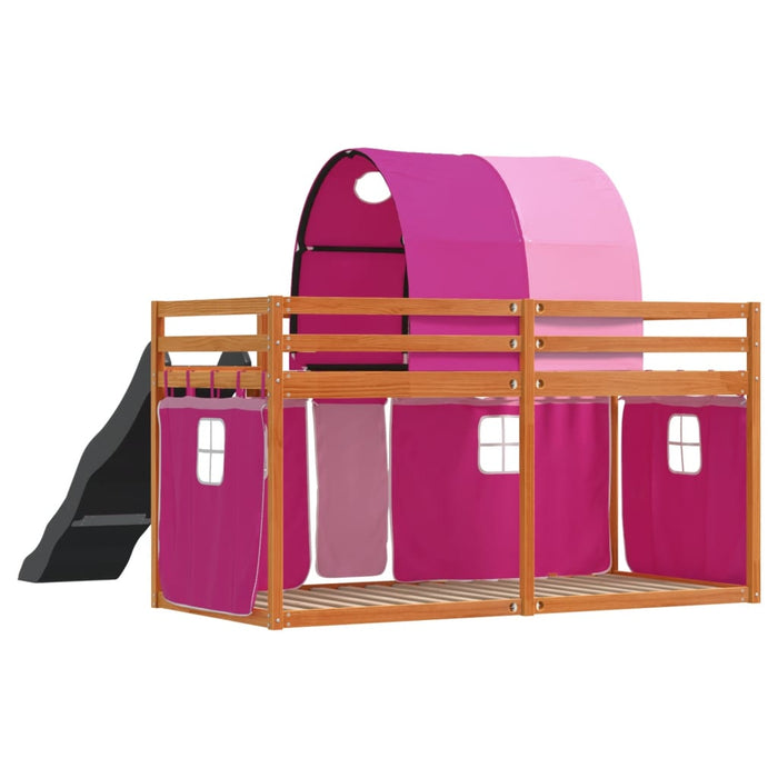 Letto a Castello con Scivolo e Tende Rosa 90x200 cm 3284142