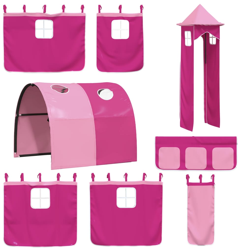 Letto a Castello con Scivolo e Tende Rosa 90x200 cm 3284163