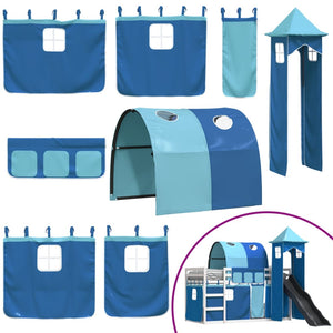 Letto a Castello con Scivolo e Tende Blu 90x200 cm 3284165