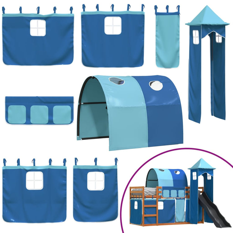 Letto a Castello con Scivolo e Tende Blu 90x200 cm 3284168