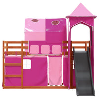 Letto a Castello con Scivolo e Tende Rosa 90x200 cm 3284169