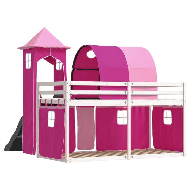 Letto a Castello con Scivolo e Tende Rosa 80x200 cm 3284175