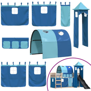 Letto a Castello con Scivolo e Tende Blu 90x190 cm 3284180