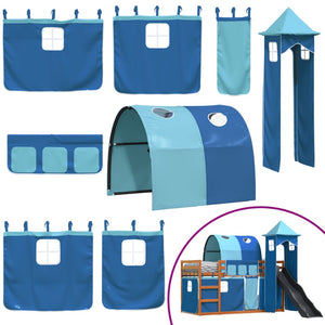 Letto a Castello con Scivolo e Tende Blu 90x190 cm 3284186