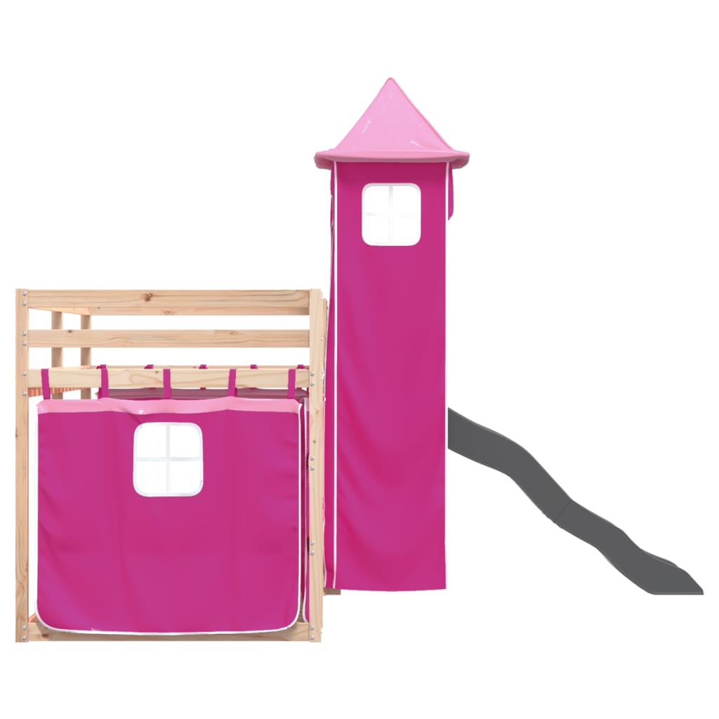 Letto a Castello con Scivolo e Tende Rosa 90x200 cm 3284190