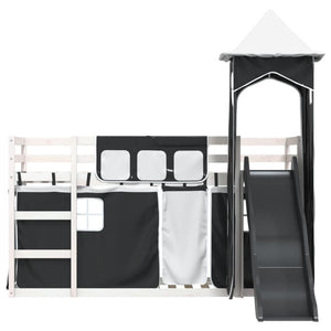 Letto a Castello con Scivolo e Tende Bianco e Nero 90x200 cm 3284191