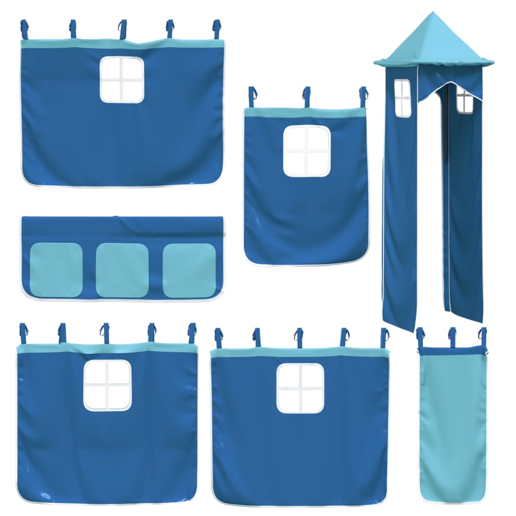 Letto a Castello con Scivolo e Tende Blu 90x200 cm 3284192