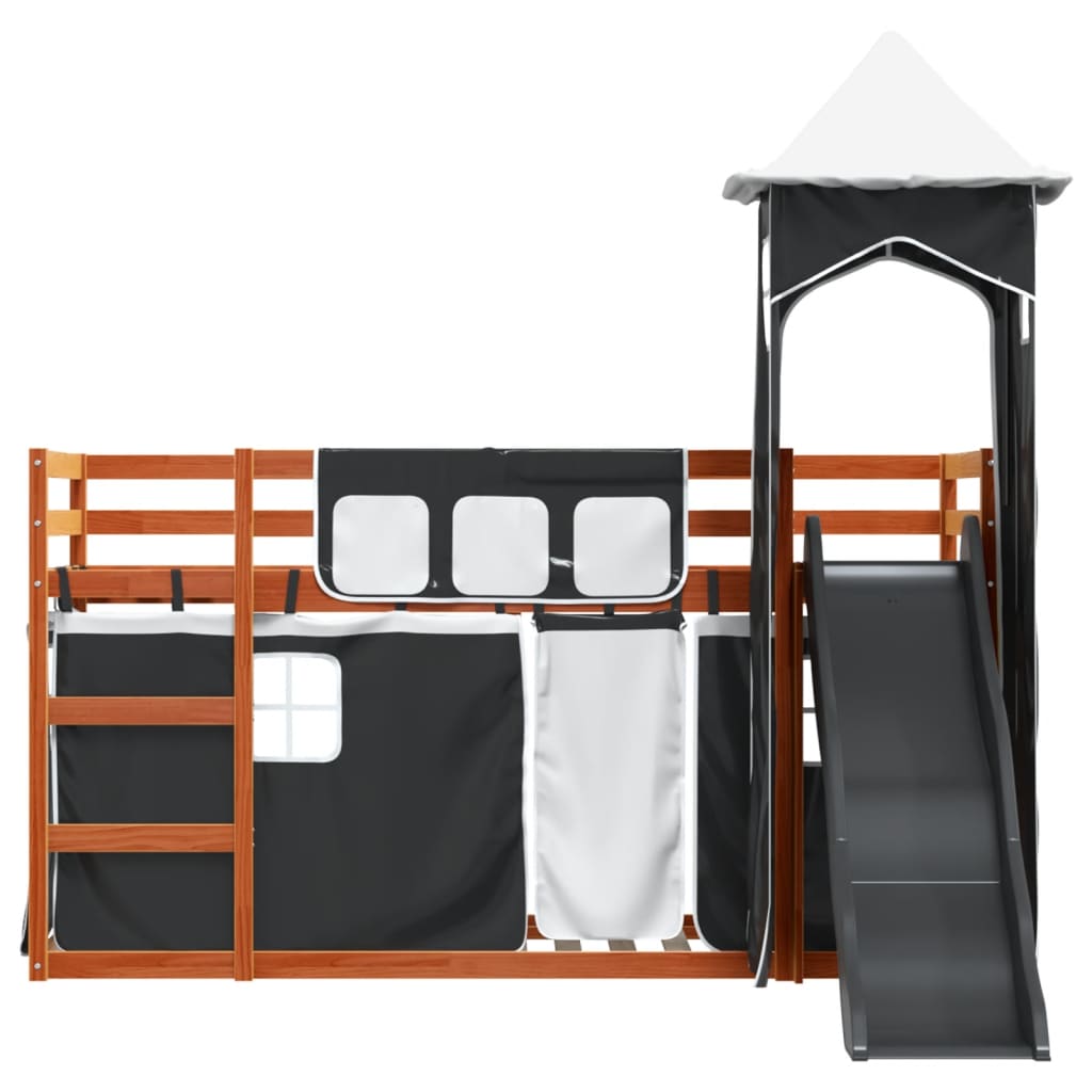 Letto a Castello con Scivolo e Tende Bianco e Nero 90x200 cm 3284194