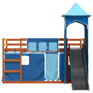 Letto a Castello con Scivolo e Tende Blu 90x200 cm 3284195