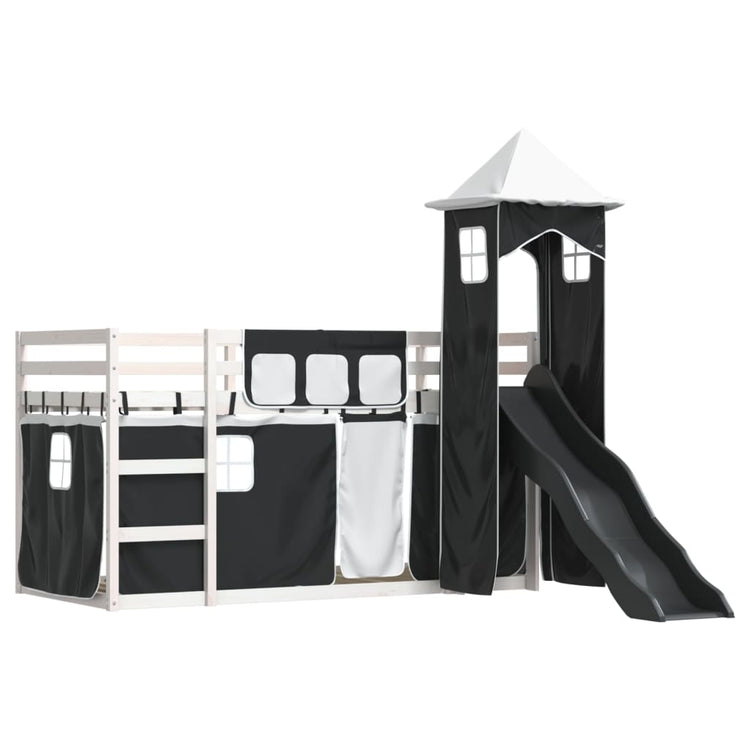 Letto a Castello con Scivolo e Tende Bianco e Nero 80x200 cm 3284200