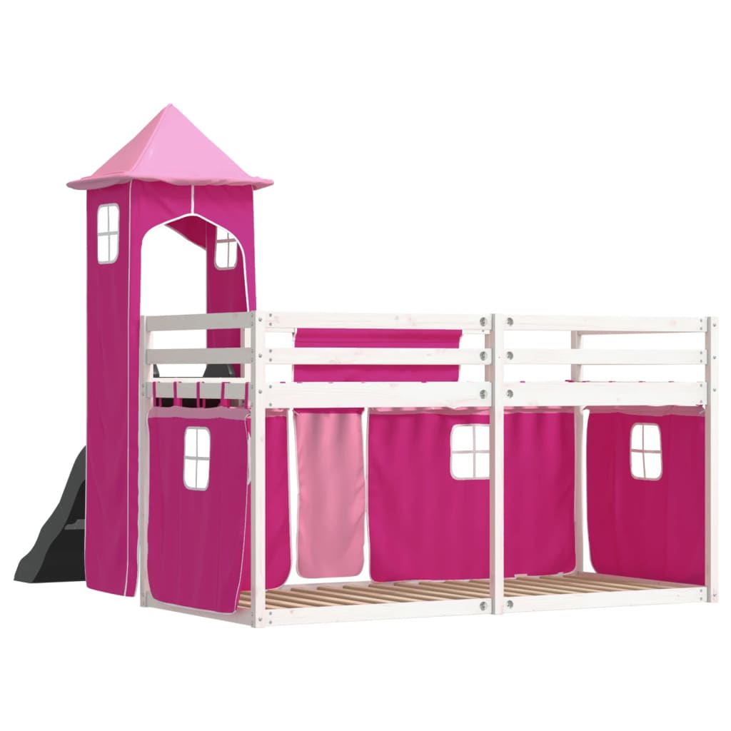 Letto a Castello con Scivolo e Tende Rosa 80x200 cm 3284202