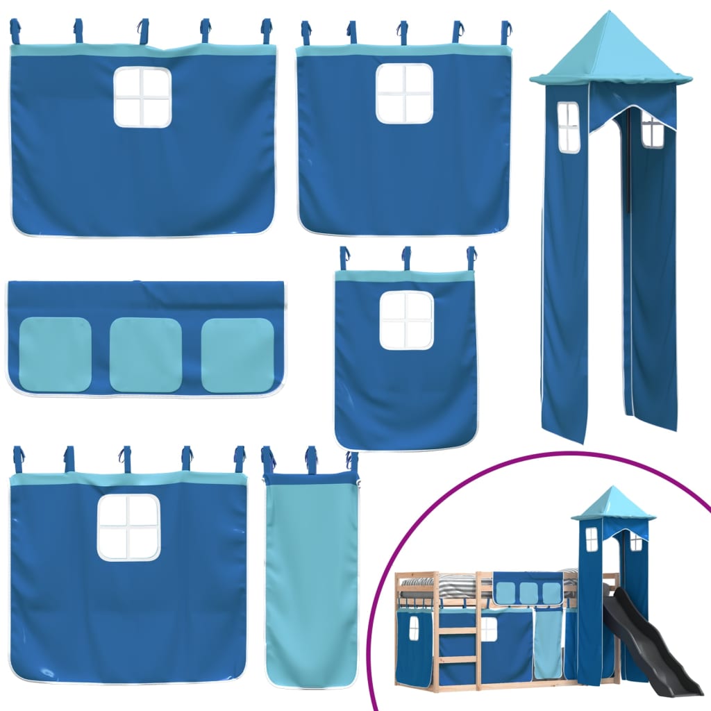 Letto a Castello con Scivolo e Tende Blu 90x190 cm 3284207