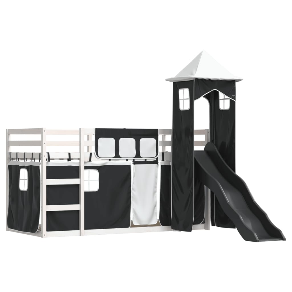 Letto a Castello con Scivolo e Tende Bianco e Nero 80x200 cm 3284209