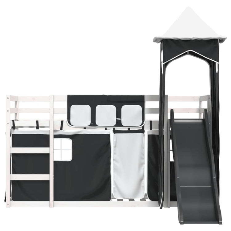 Letto a Castello con Scivolo e Tende Bianco e Nero 80x200 cm 3284209