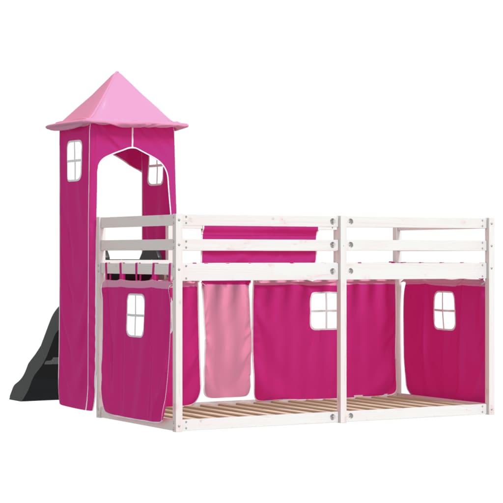 Letto a Castello con Scivolo e Tende Rosa 90x190 cm 3284211