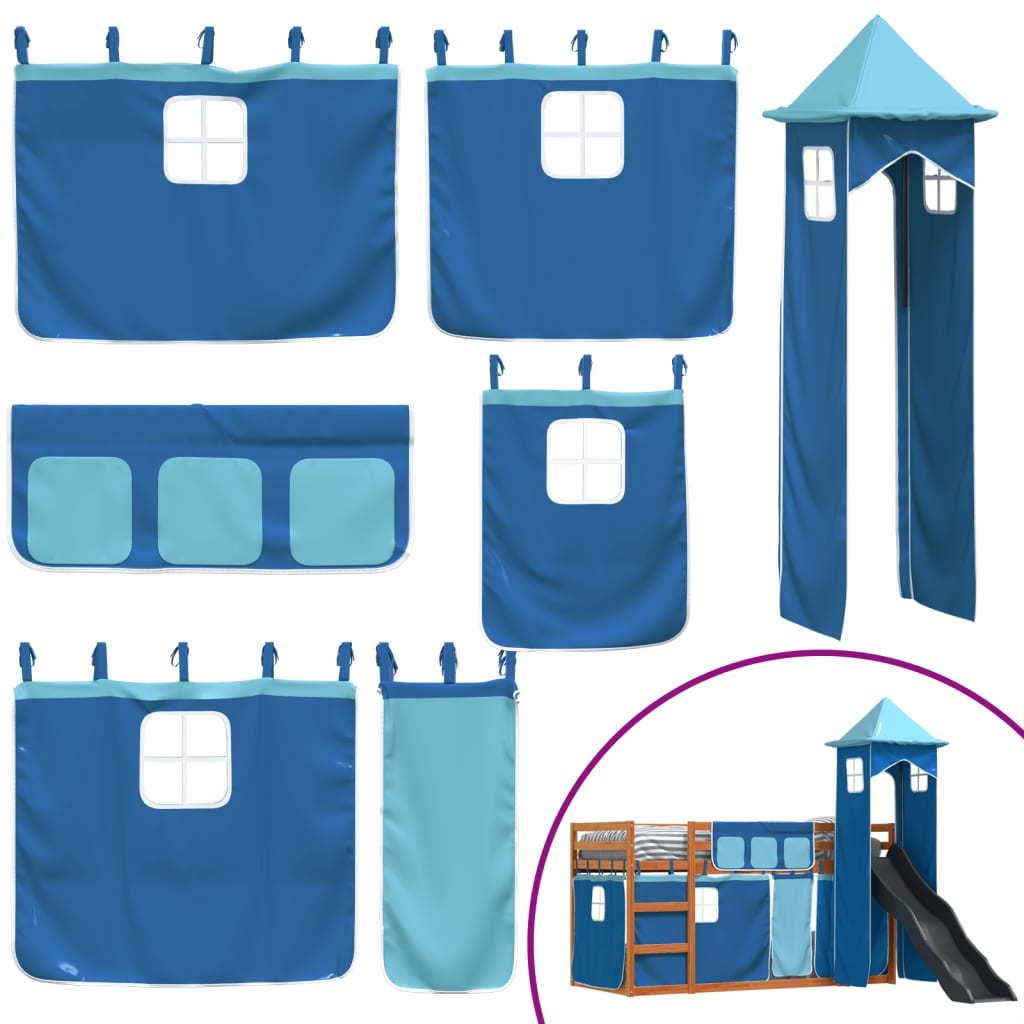 Letto a Castello con Scivolo e Tende Blu 90x190 cm 3284213