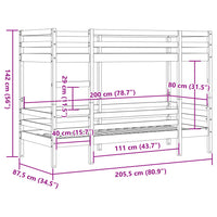 Letto a Castello Bianco 80x200 cm in Legno Massello di Pino 3284216