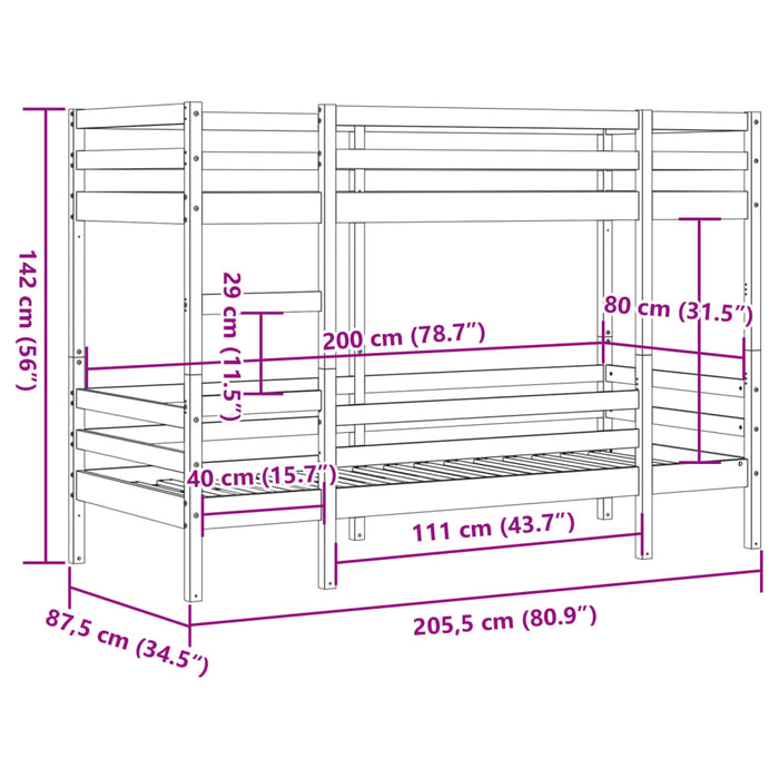 Letto a Castello Bianco 80x200 cm in Legno Massello di Pino 3284216