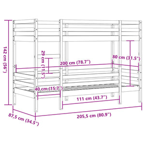 Letto a Castello Marrone Cera 80x200 cm in Legno di Pino 3284217