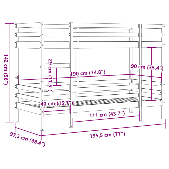 Letto a Castello 90x190 cm in Legno Massello di Pino 3284221