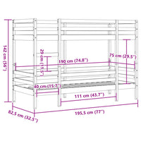 Letto a Castello Bianco 75x190 cm in Legno Massello di Pino 3284225