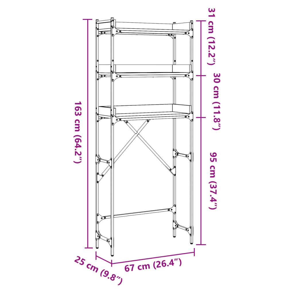 Scaffale per Lavatrice Rovere Sonoma 67x25x163 cm Multistrato 847865