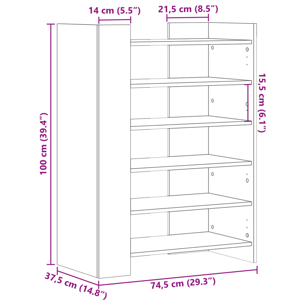 Scarpiera Nera 74,5x37,5x100 cm in Legno Multistrato 848431