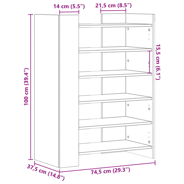 Scarpiera Nera 74,5x37,5x100 cm in Legno Multistrato 848431