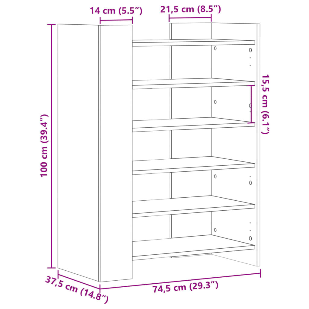 Scarpiera Grigio Sonoma 74,5x37,5x100 cm in Legno Multistrato 848435