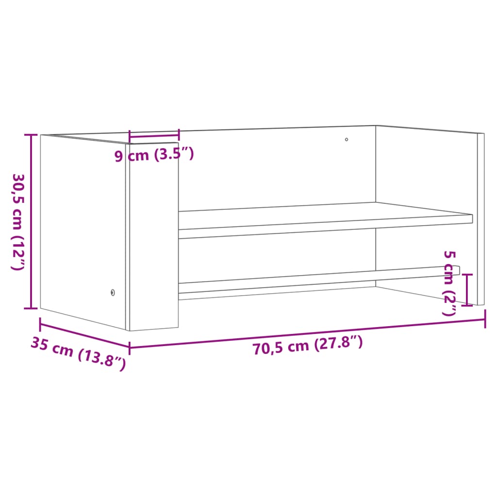 Scaffale a Parete Nero 70,5x35x30,5 cm in Legno Multistrato 848452